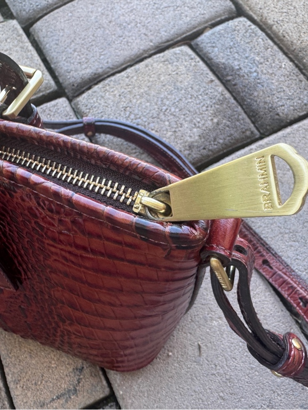 Brahmin Mini Asher Melbourne Embossed Leather Satchel - Pecan/Gold EUC - Picture 7 of 13
